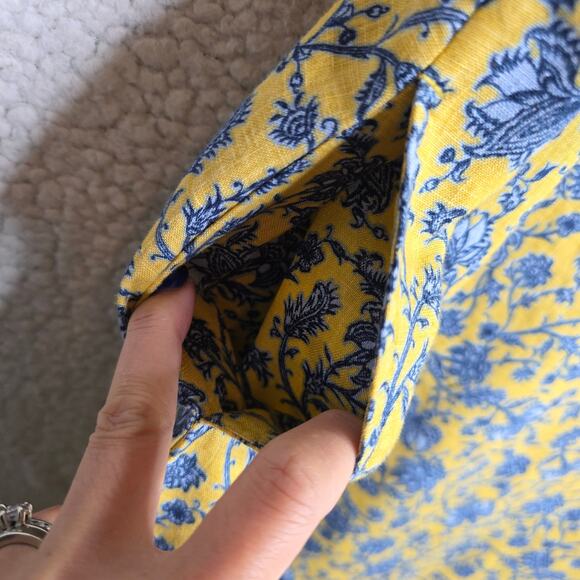 J Jill Love Linen PetiteSm Yellow n Blue floral Print W Pockets Shift Tank Dress - Picture 8 of 14